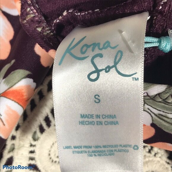 Kona Sol Womens Size Small Swimsuit One Piece Lace Trim Black Multi Floral New - Picture 5 of 11